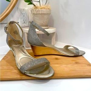 Bandolino Silver Metallic Open Toe Wedges